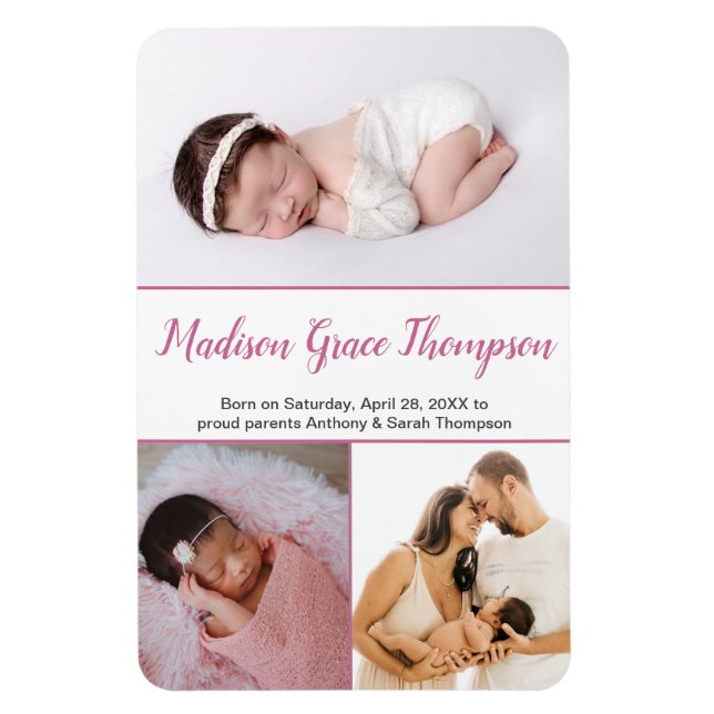 Modern Dusty Rose Pink Script Baby Girl Photos Magnet (Vertical)