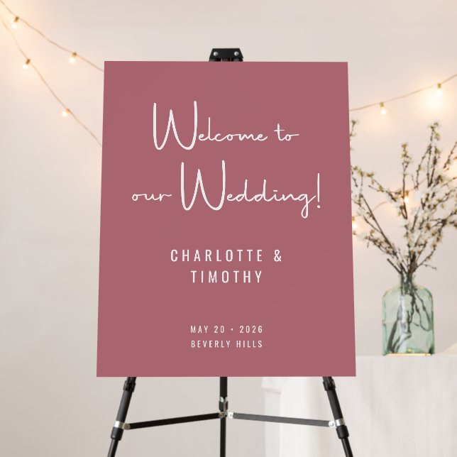 Modern Dusty Rose Pink Script Wedding Welcome Sign (In Situ (Stand))