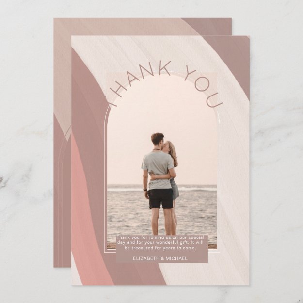 Modern Dusty Rose Sand Striped PHOTO THANK YOU