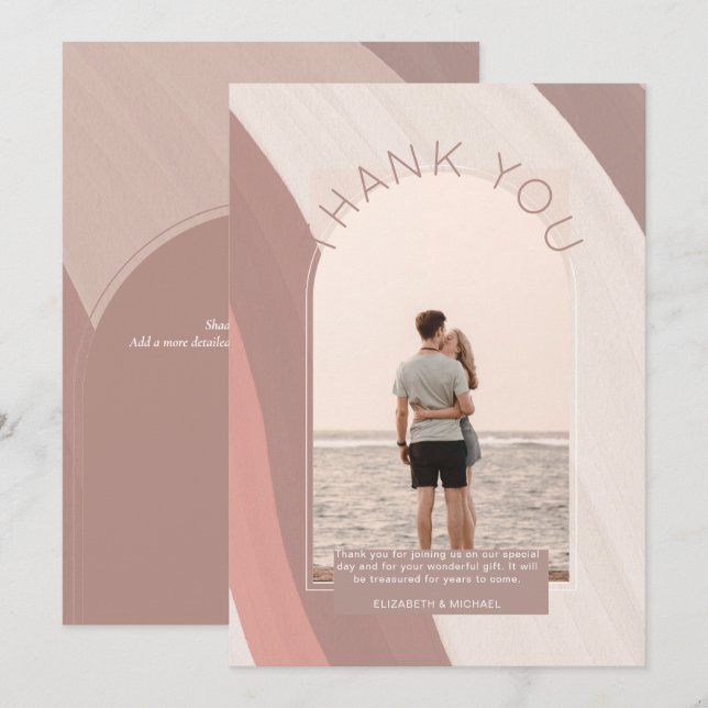 Modern Dusty Rose Sand Striped PHOTO THANK YOU Card (Front/Back)