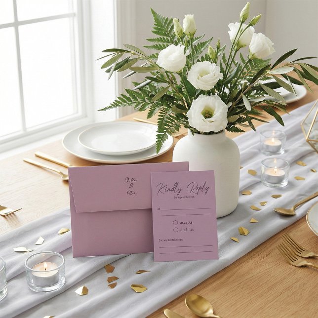 Modern Dusty Rose Script Kindly Reply Wedding RSVP Card (Creator Uploaded)