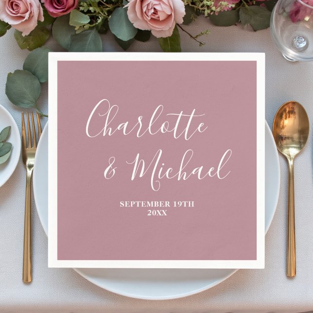 Modern Dusty Rose Script Minimalist Wedding Napkins (Creator Uploaded)