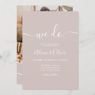Modern dusty rose script photo initials wedding invitation