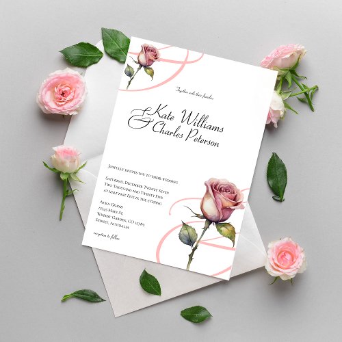 Modern dusty rose Summer blush Wedding invitations