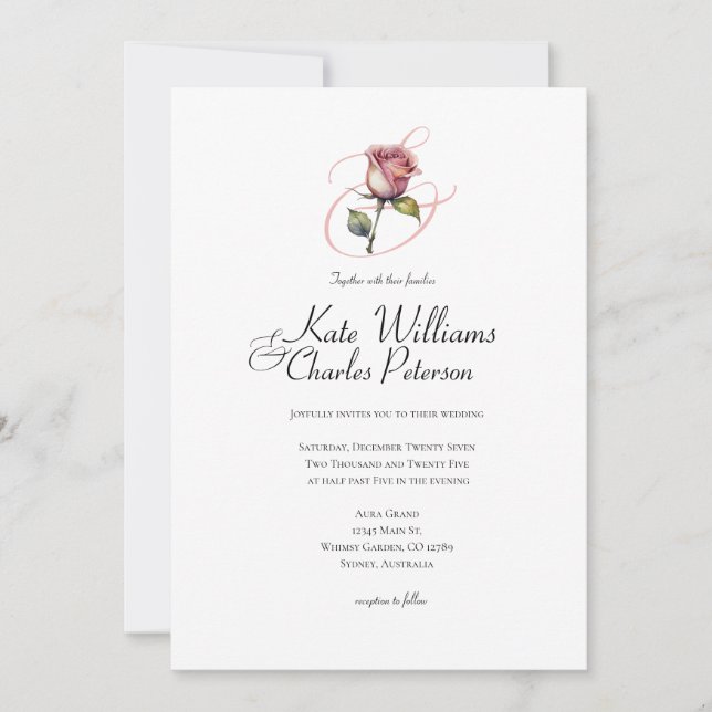 Modern dusty rose Summer blush Wedding invitations (Front)