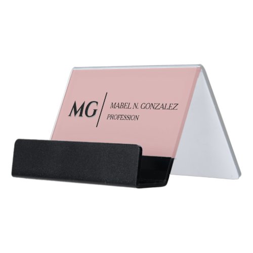 Modern Dusty Rose Trendy Stylish Monogram Desk Business Card Holder