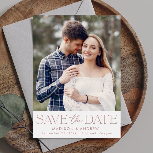 Modern Dusty Rose Typography Photo Save The Date