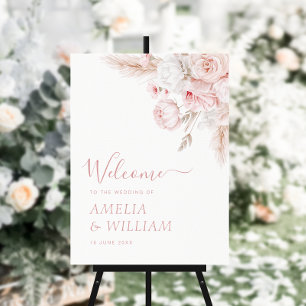 modern dusty rose watercolor floral wedding sign