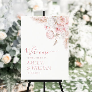 modern dusty rose watercolor floral wedding sign