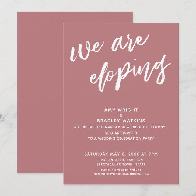 Modern Dusty Rose We Are Eloping Wedding Reception Invitation (Front/Back)