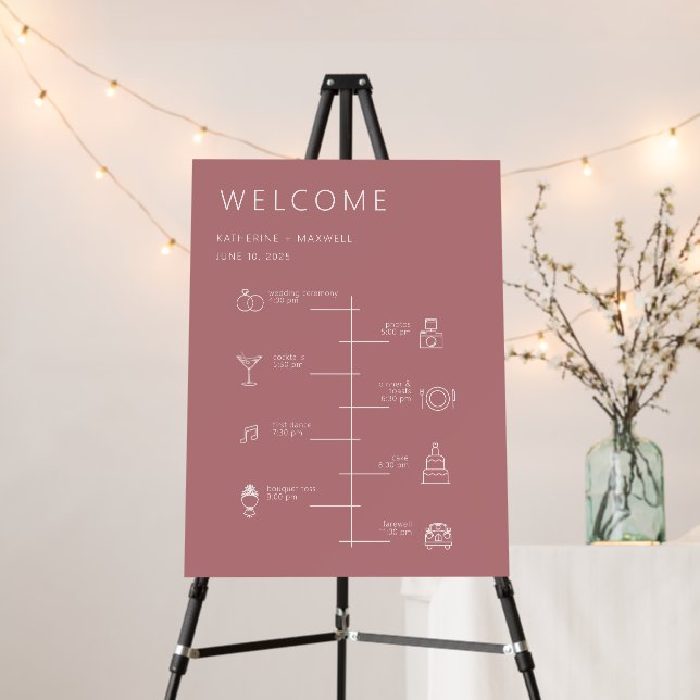 Modern Dusty Rose Wedding Day Icons Timeline Foam Board (In Situ (Stand))