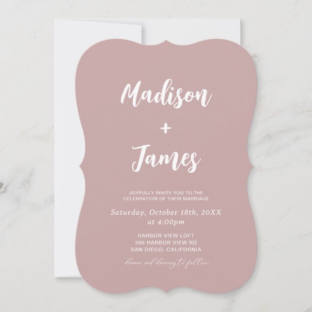 Modern Dusty Rose Wedding  Invitation (Front)