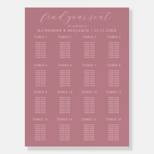 Modern Dusty Rose Wedding Seating Chart Foam Board