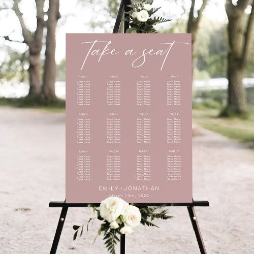 Modern Dusty Rose Wedding Seating chart  Foam Board