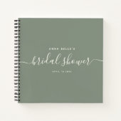 Modern Dusty Sage Chic Script Bridal Shower Guest Notebook (Front)