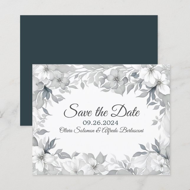  Modern Dusty silver elegant style  Save the Date (Front/Back)