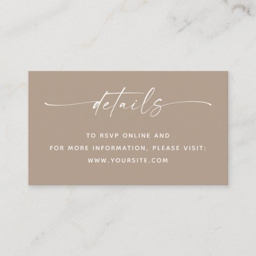 Modern Dusty Taupe Wedding Details with QR Code Enclosure Card
