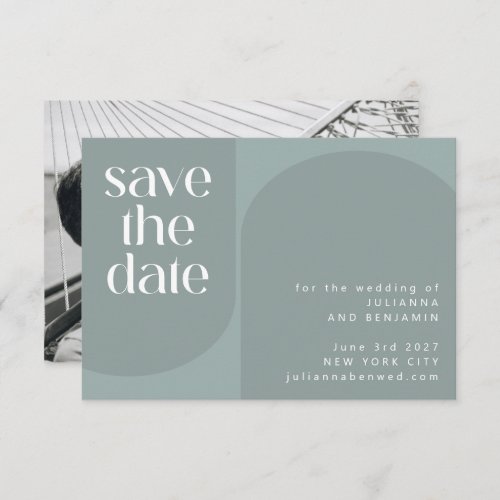 Modern Dusty Teal Arch Photo Wedding Save The Date
