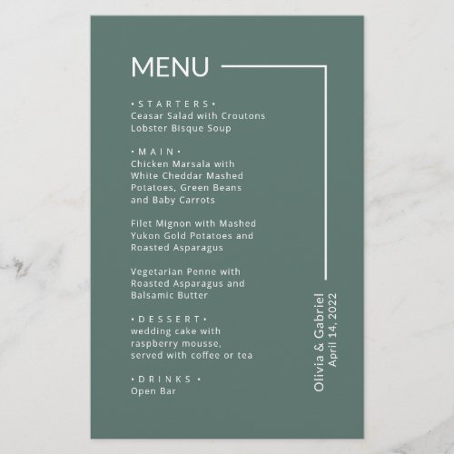 Modern dusty Typography minimalist wedding menu