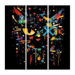 Modern Dynamic Paint Splatter Cat Face Triptych