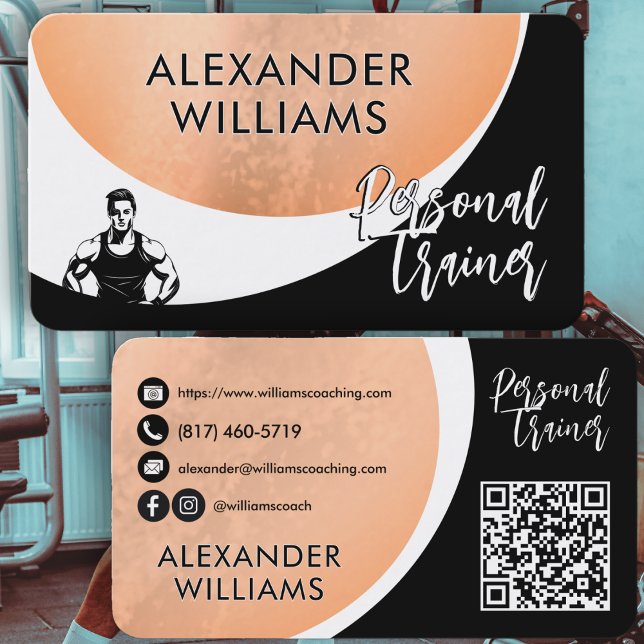 Modern Dynamic QRcode Personal Trainer Fitness Business Card (Creator Uploaded)