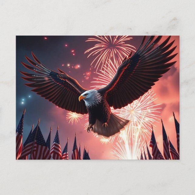 Modern Eagle and Fireworks AMERICA 4th July  Postcard (Front)