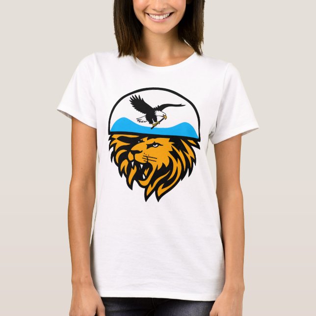 Modern Eagle and Lion Design with Half-Moon T-Shirt (Front)