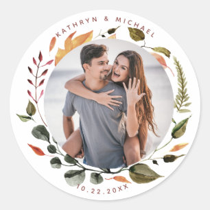 Modern Earth Colors Wreath Floral Photo Classic Round Sticker
