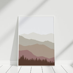 Modern Earth Tone Abstract Mountain Landscape Wall Poster