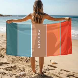 Modern Earth Tone Colorblock Personalized Name Beach Towel
