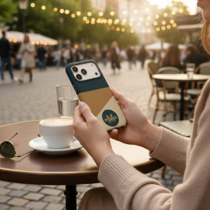 Modern Earth Tone Colorblock Quiet Luxury Monogram iPhone 17 Pro Max Case