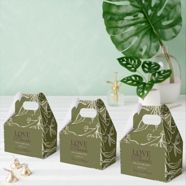 Modern Earth Tone Floral Love and Thanks Wedding  Favor Boxes (Multiple)