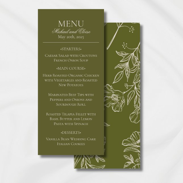 Modern Earth Tone Green Wedding Menu (Modern Elegant Earth Tone Wedding Suite Theme with options to personalize for your special day.)