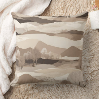 Modern Earth Tone Layered Mountain Landscape Throw Pillow