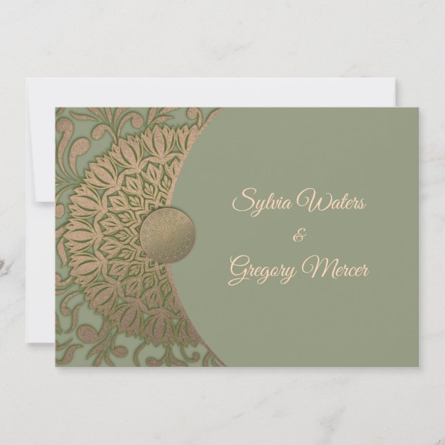 Modern Earth tone Sage green & gold classicmandala Invitation (Front)