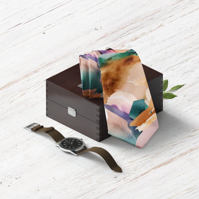 Modern Earth Tones Abstract Terracotta Teal Neck Tie (Creator Uploaded)