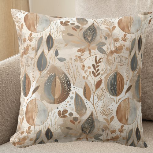 Modern Earth Tones Flowers and Leaves Throw Pillow