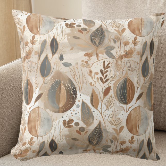 Modern Earth Tones Flowers and Leaves Throw Pillow (Creator Uploaded)