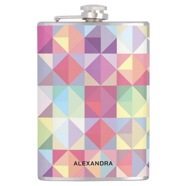 Modern Earthtone Geometric Pattern With Name Flask (Front)