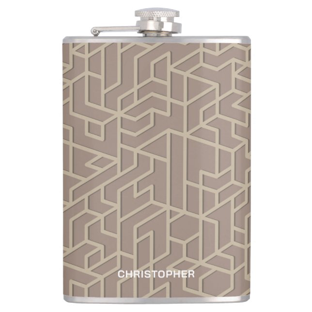Modern Earthtone Geometric With Name Flask (Front)