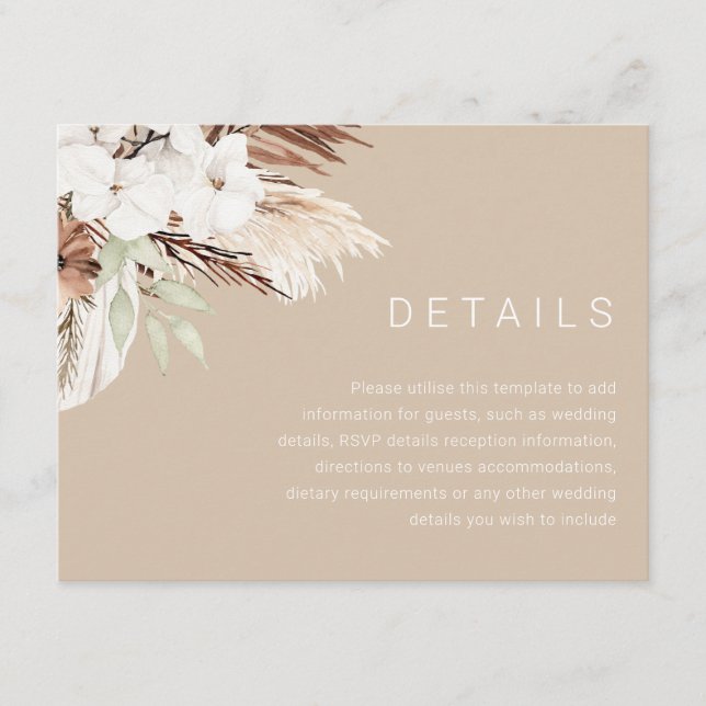 Modern Earthy Beige Boho Wedding Details Enclosure Card (Front)