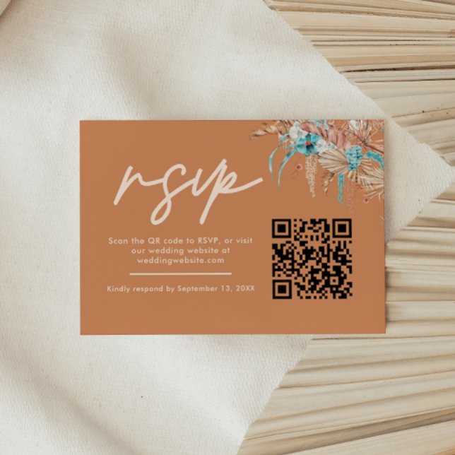 Modern Earthy Boho Wedding QR Code RSVP Card (Creator Uploaded)