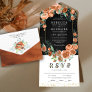 Modern Earthy Burnt Orange Floral Black Wedding All In One Invitation