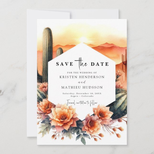 Modern Earthy Cactus Wedding Save The Date (Front)