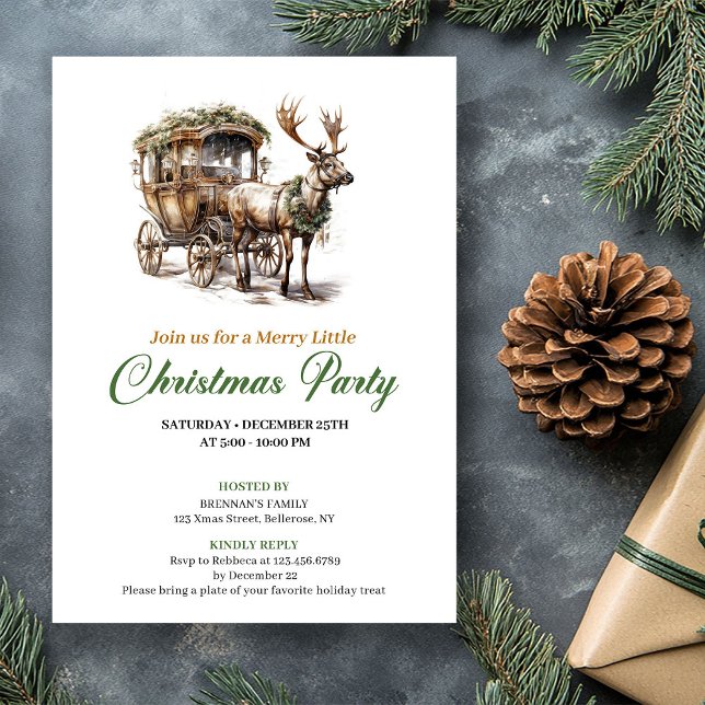 Modern Earthy Colors Christmas Deer Celebration Invitation (Modern Earthy Colors Christmas Tree Celebration)