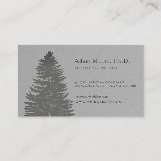 Modern Earthy Grey Scaled Tree Business Card (Front)