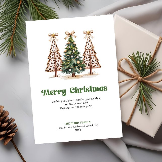 Modern Earthy Leopard Watercolor Christmas Tree  Holiday Card (Modern Earthy Leopard Watercolor Christmas Tree Card)