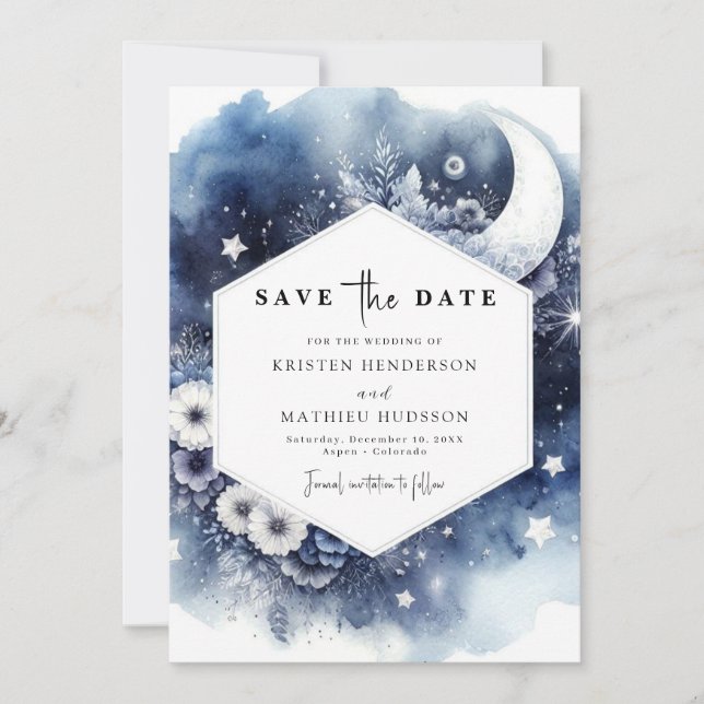 Modern Earthy Moonlit Wedding Save The Date (Front)