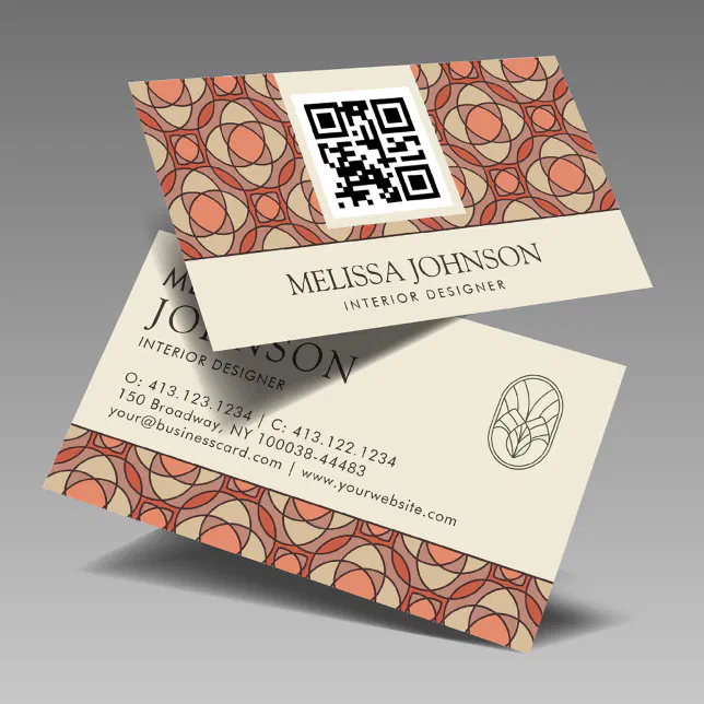 Modern Earthy Mosaic Interior Designer QR Code Business Card | Zazzle