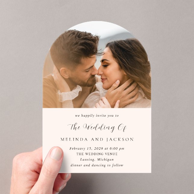 Modern Earthy Neutral Photo Wedding Acrylic Invitations (Insitu (Handheld))